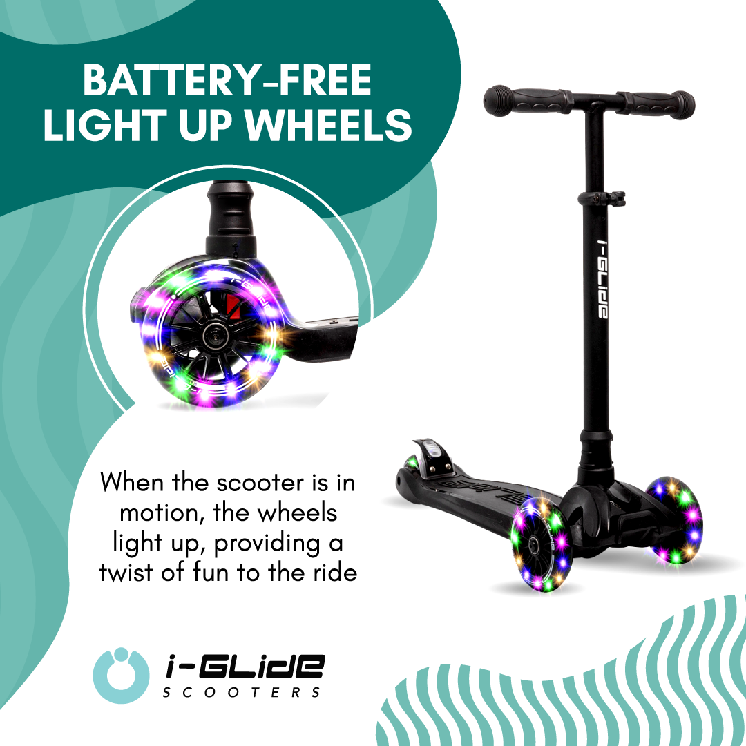 I-GLIDE 3 Wheel Kids Scooter Black with Dinosaur Head