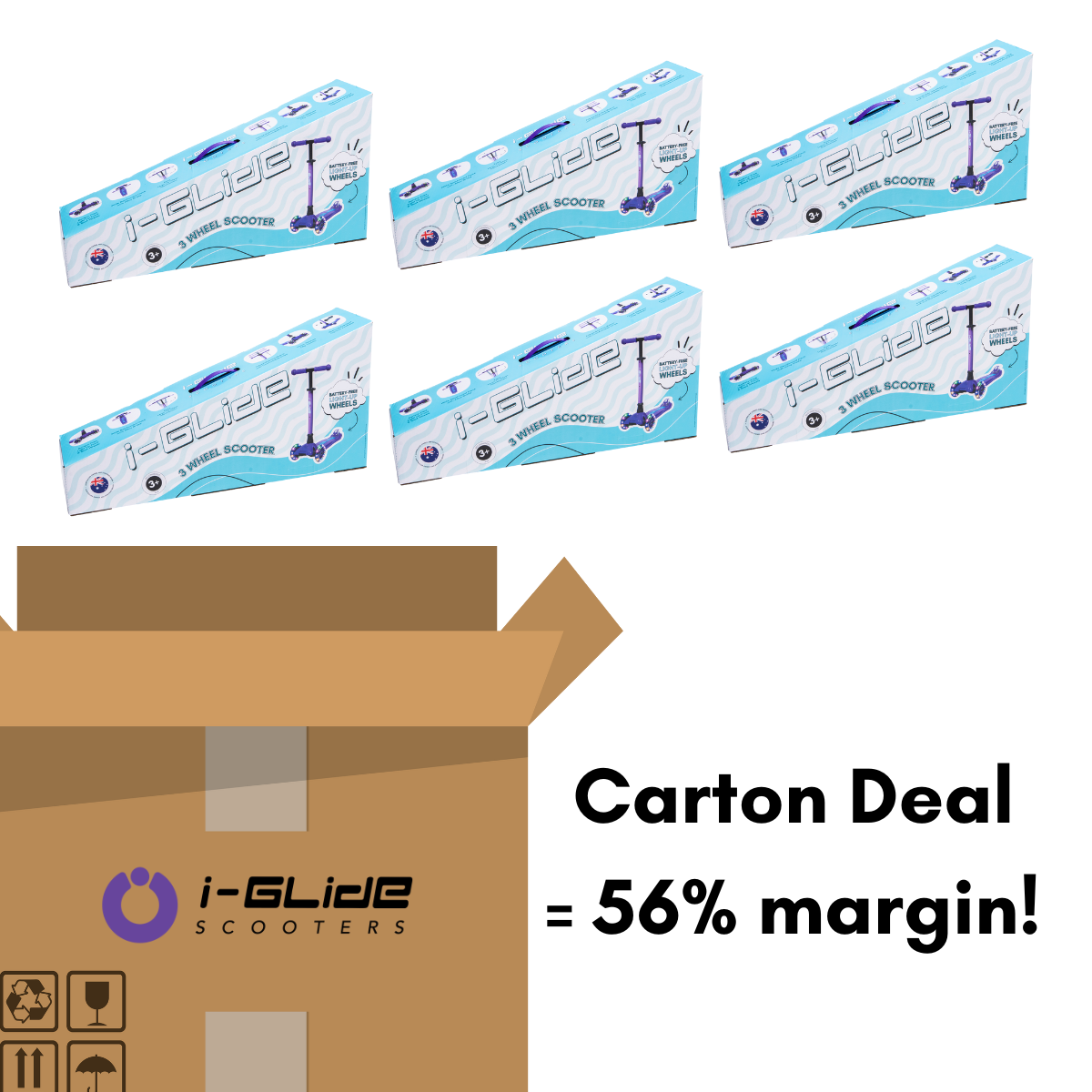 I-GLIDE 3-Wheel Kids Scooter CARTON OF 6 - Purple/Blue