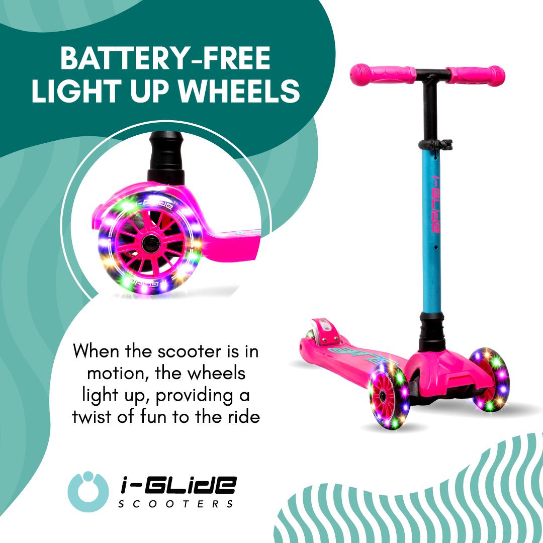 I-GLIDE 3 Wheel Kids Scooter Pink/Aqua with Unicorn Head and Ribbons