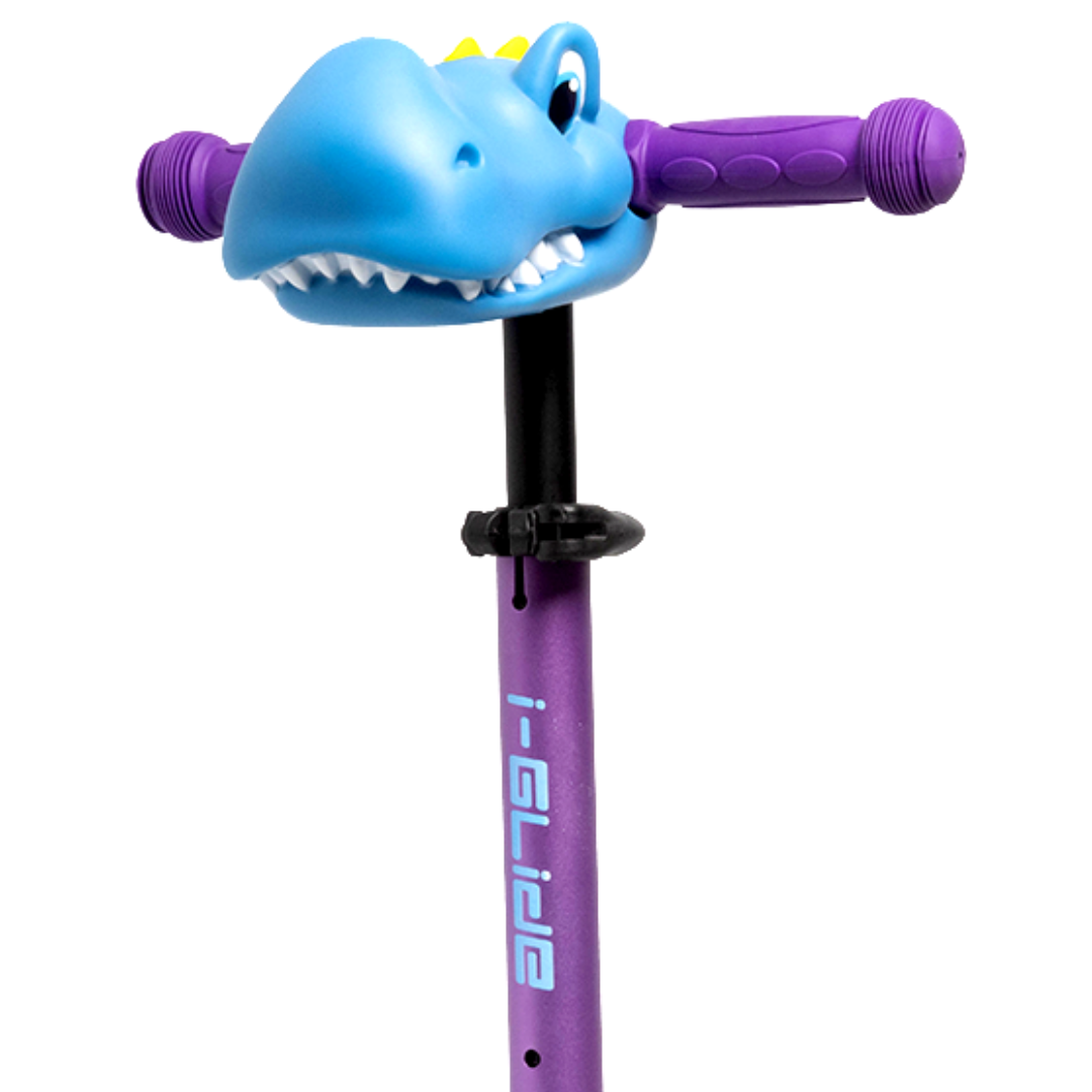 I-GLIDE 3 Wheel Kids Scooter Purple/Blue with Dino Head